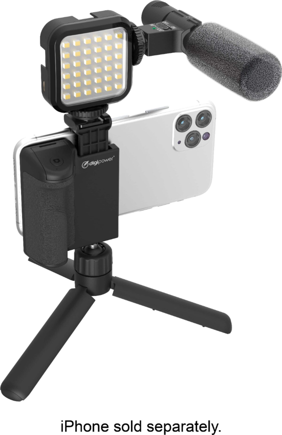 Digipower - Follow ME Vlogging Kit for Phones and Cameras Includes Microphone LED light Bluetooth remote phone grip and tripod