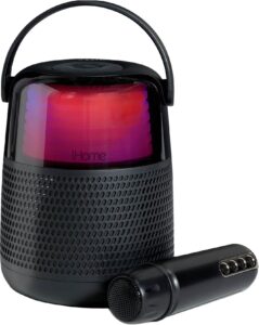 iHome – Bluetooth Color Changing Party Speaker with Wireless Microphone – Black